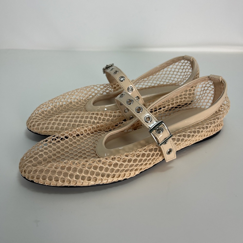 Coutgo Mesh Ballet Flats Mary Jane Fishnet Ballerina Apricot Beige NWB Size 11